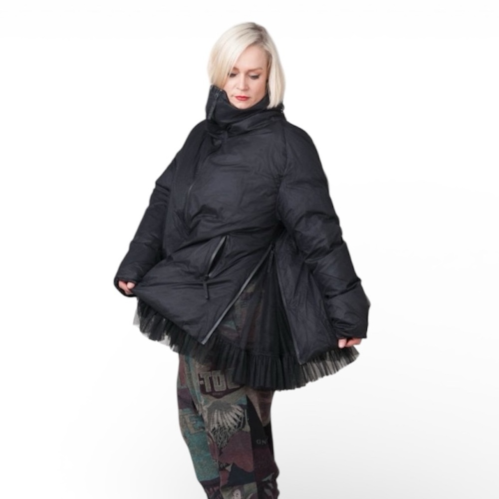 Rundholz Black Label Tulle Overlay Down Jacket Navy Oversized Puffer Coat Medium - Picture 3 of 15